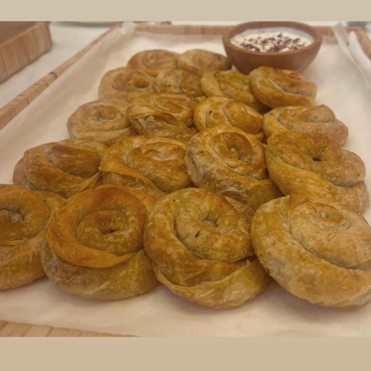 Sfeeha yafawiya pinwheel with minced meat