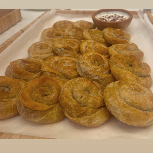 Sfeeha yafawiya pinwheel with minced meat
